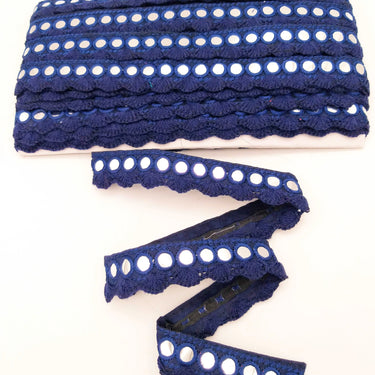 Navy Blue Fringe Trim With Mirrors, Boho, Bohemian Trim